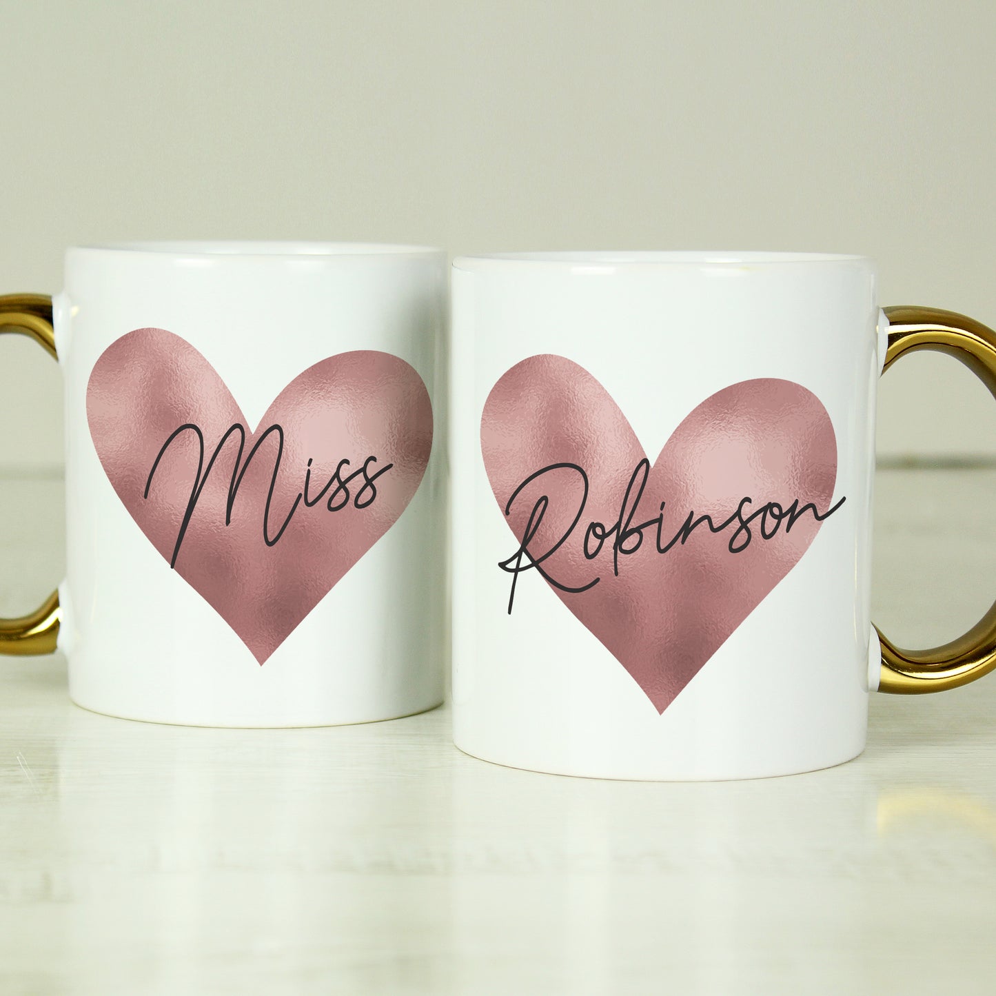 Personalised Heart Gold Handled Mug