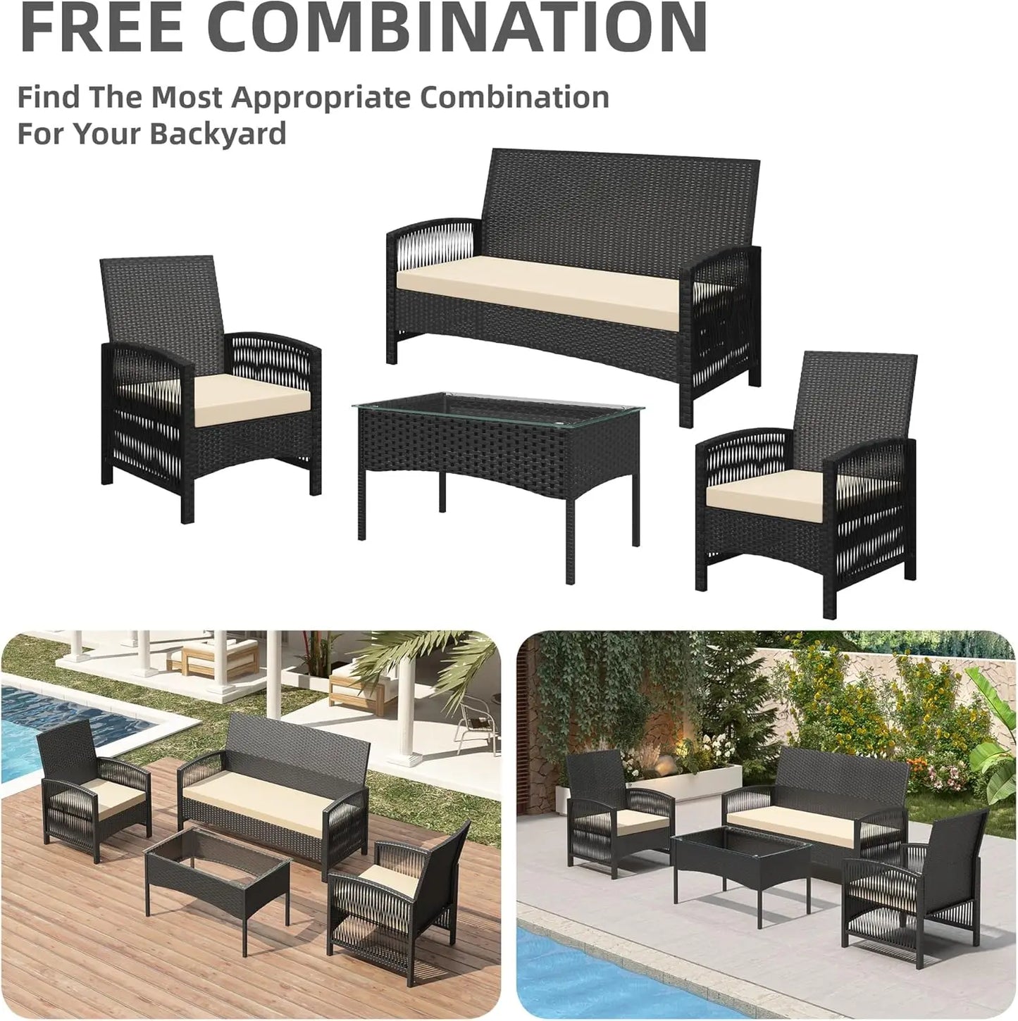 4-Piece Rattan Garden Furniture Set – Stylish & Comfortable Outdoor Seating