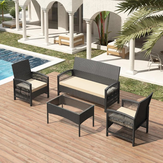 4-Piece Rattan Garden Furniture Set – Stylish & Comfortable Outdoor Seating