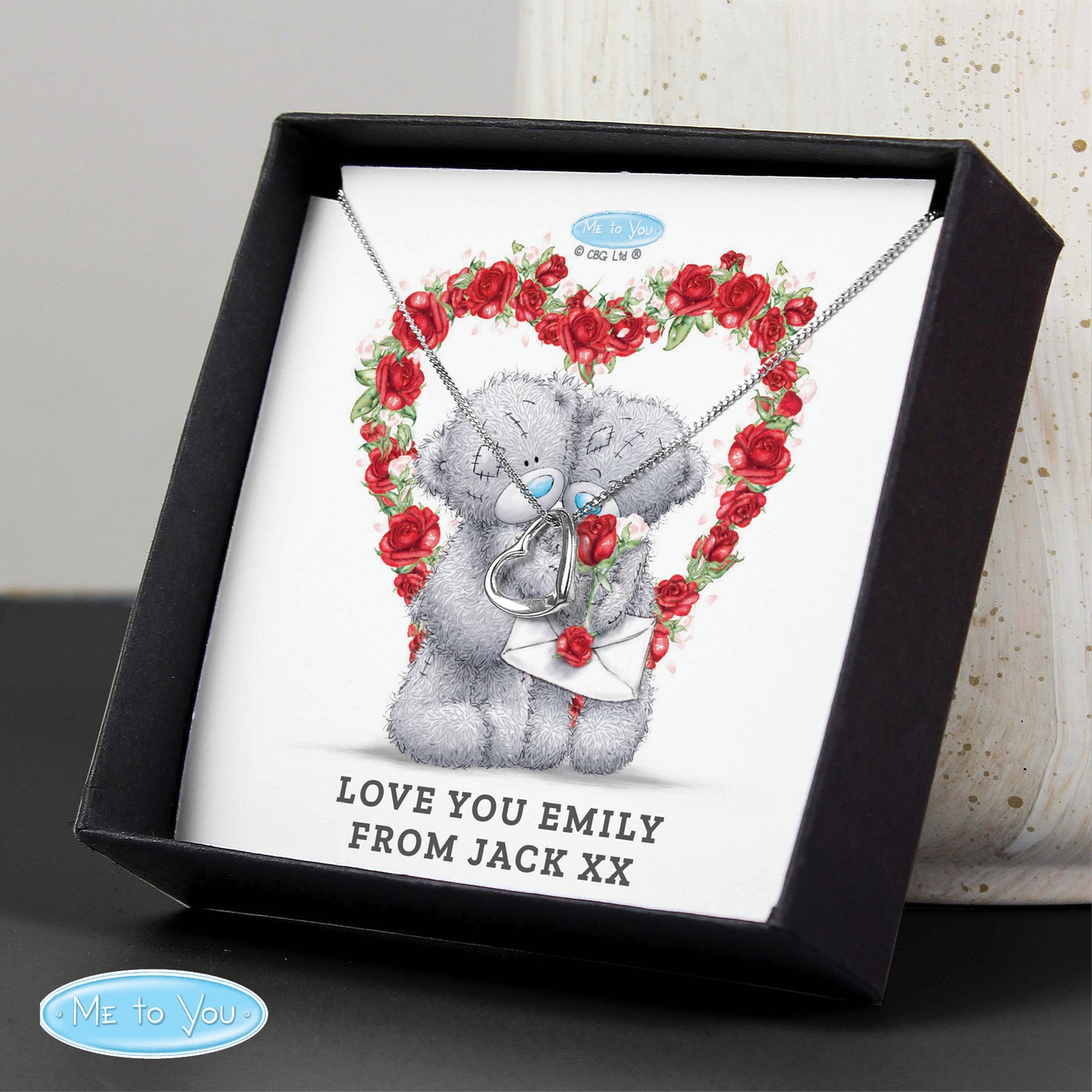 Personalised Me to You Roses Sterling Silver Heart Necklace and Box