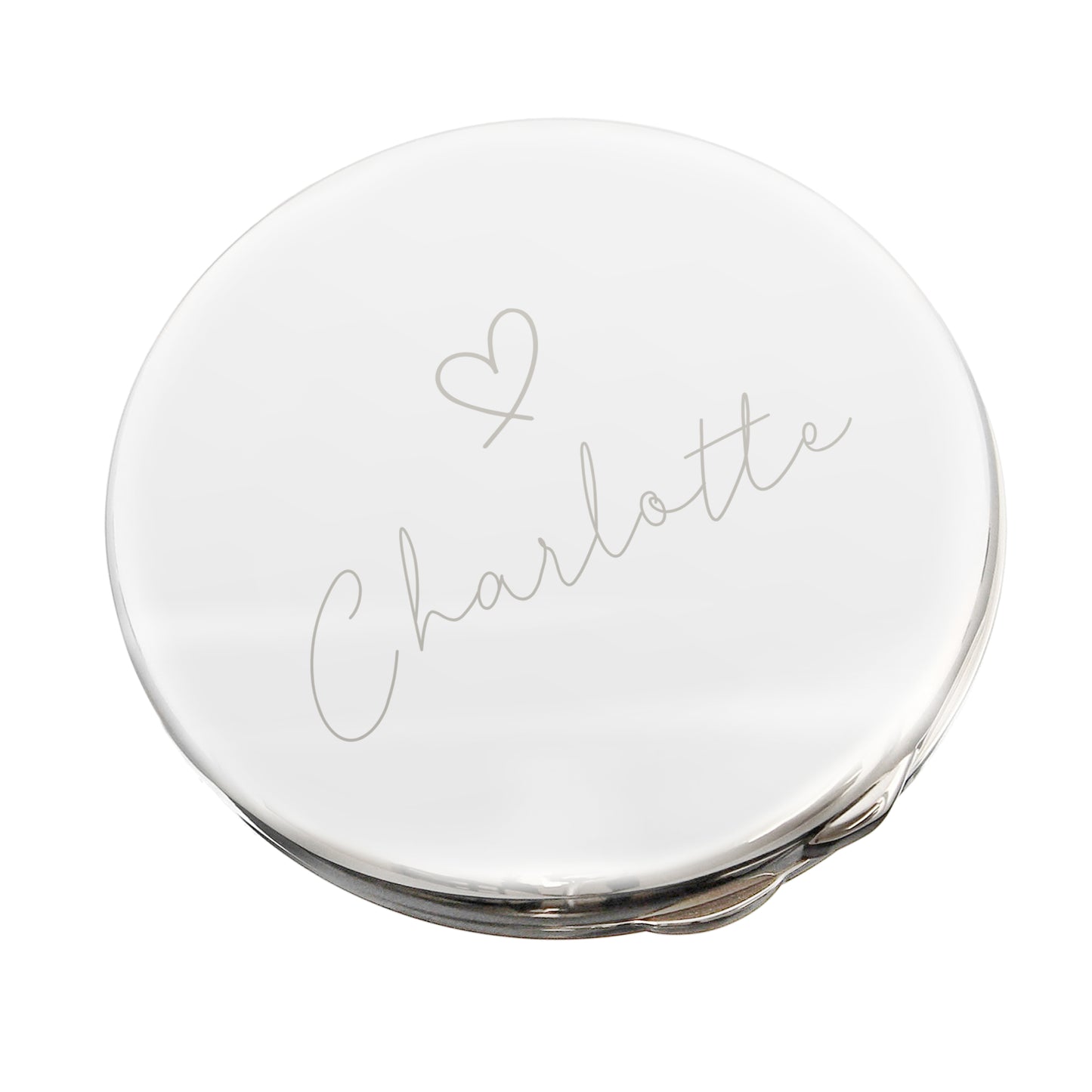 Personalised Silver Heart Motif Round Compact mirror