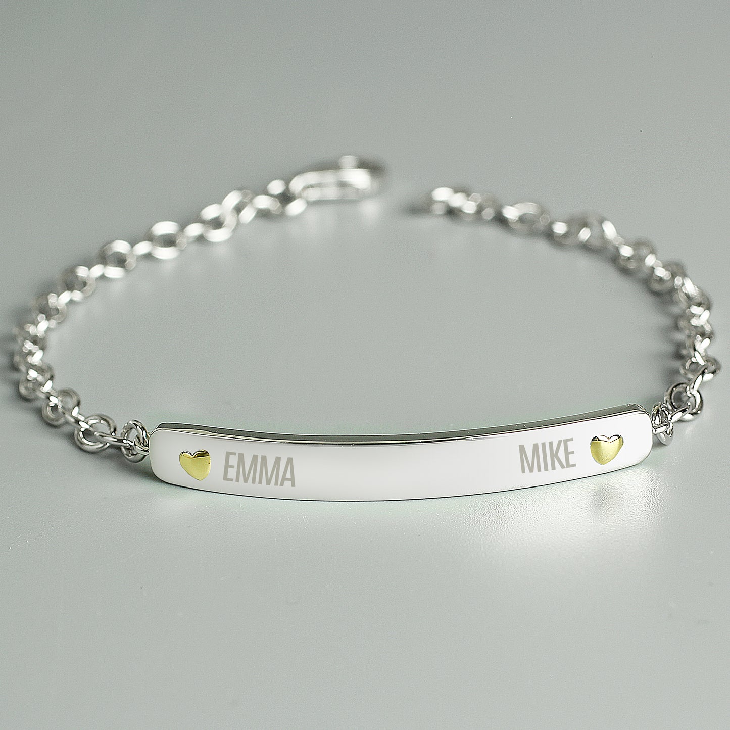 Personalised Two Names Sterling Silver and 9ct Gold Bar Bracelet