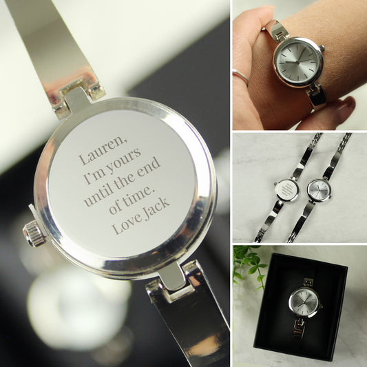 Personalised Silver Ladies Watch With Silver Slider Clasp