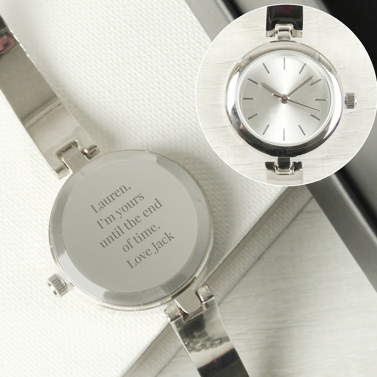 Personalised Silver Ladies Watch With Silver Slider Clasp