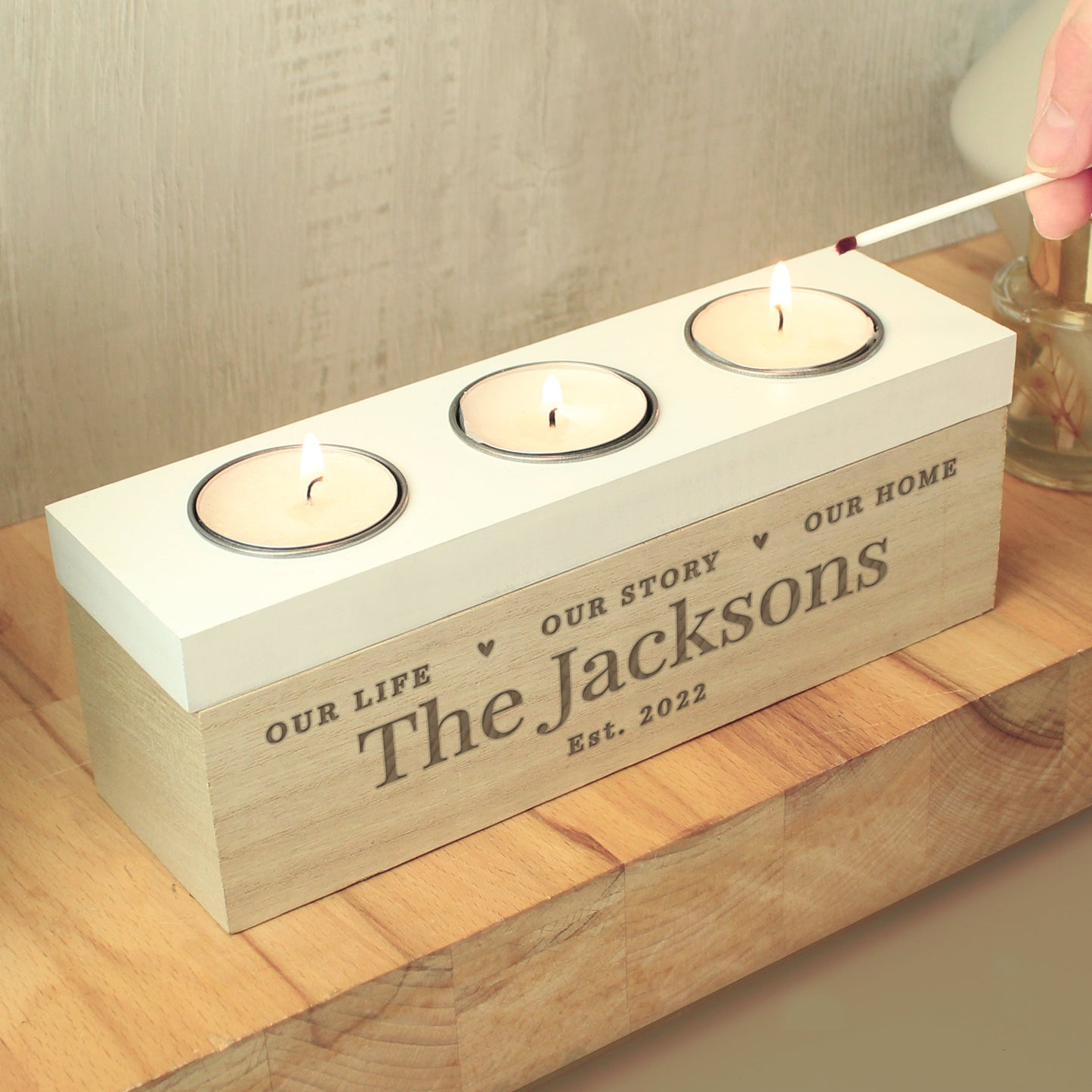 Personalised Our Life Story & Home Triple Tea Light Box