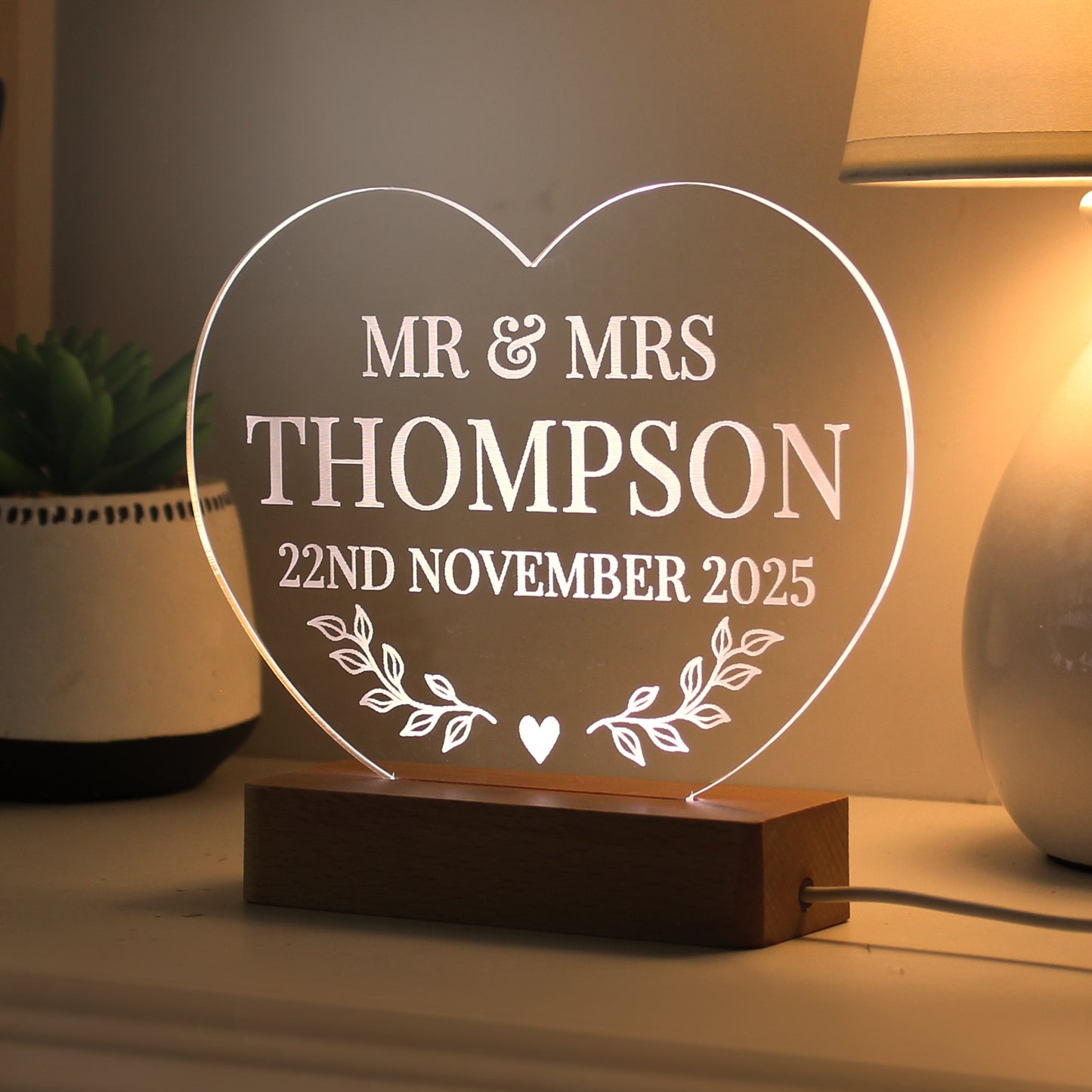 Personalised Wedding Heart LED Light