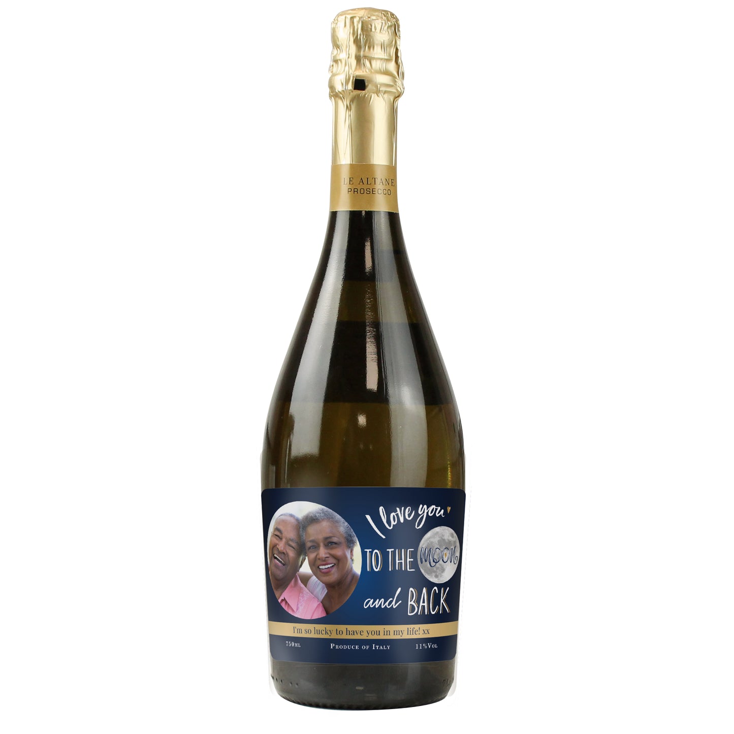 Personalised Moon & Back Photo Upload Prosecco