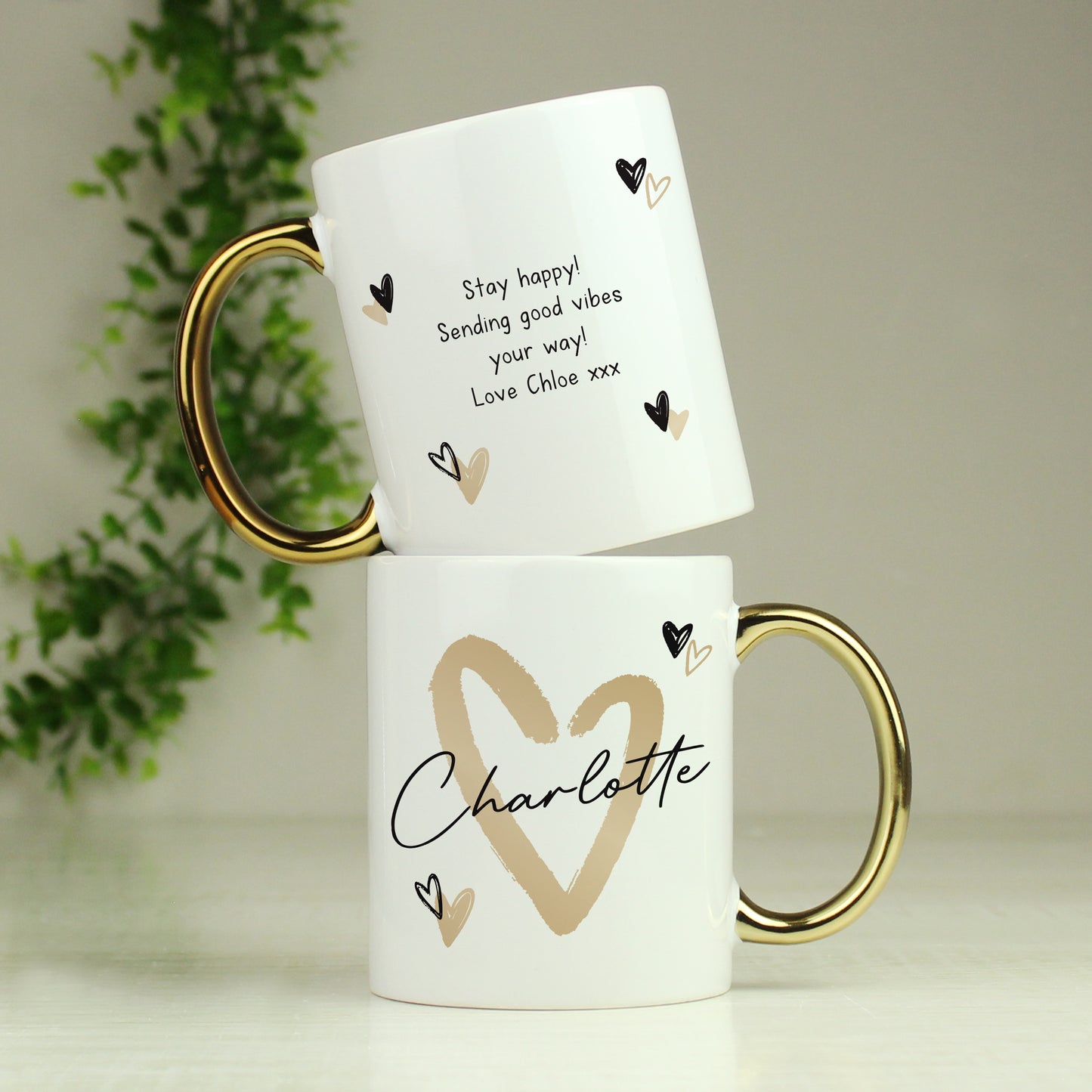 Personalised Hearts Gold Handled Mug