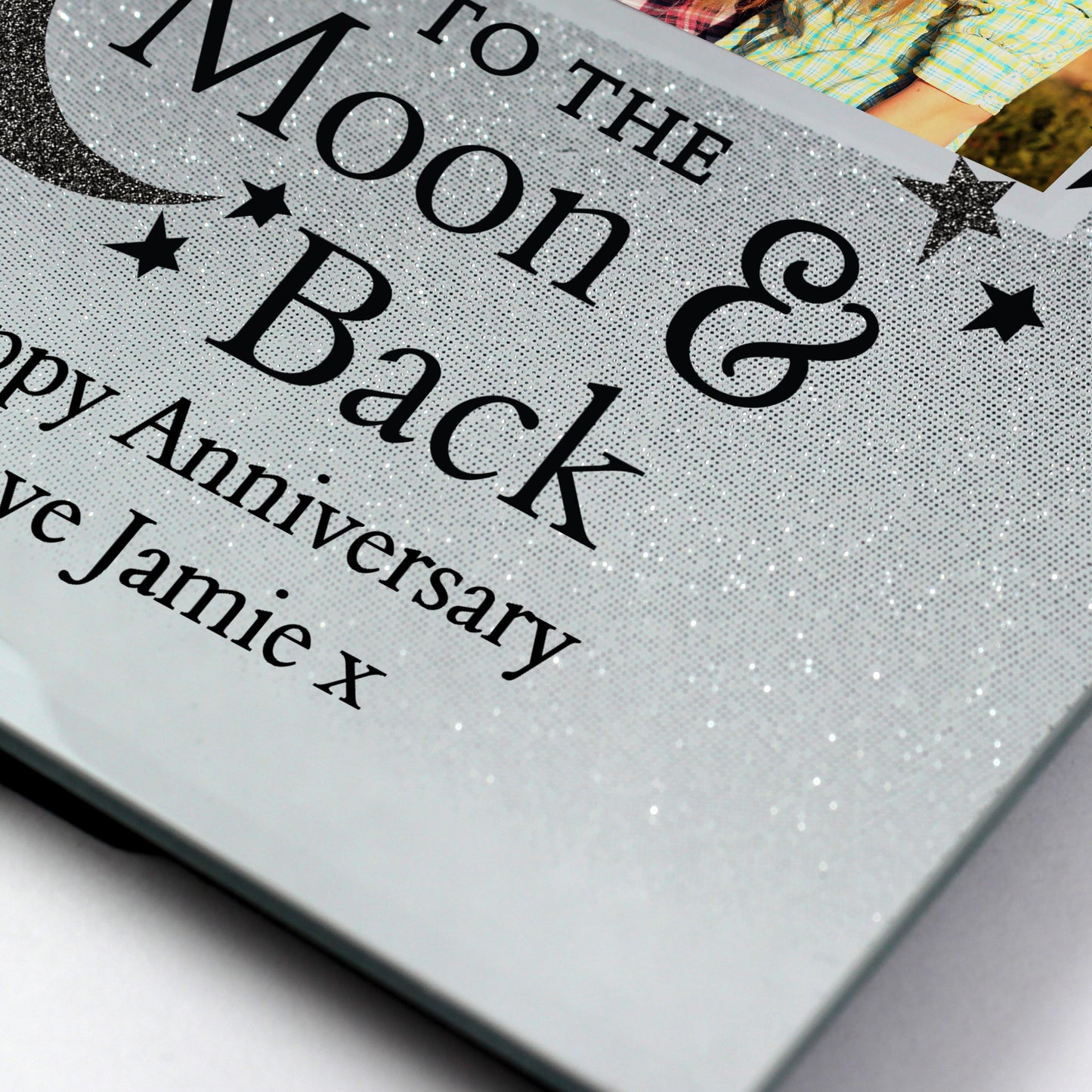 Personalised To the Moon and Back 4x4 Glitter Glass Photo Frame