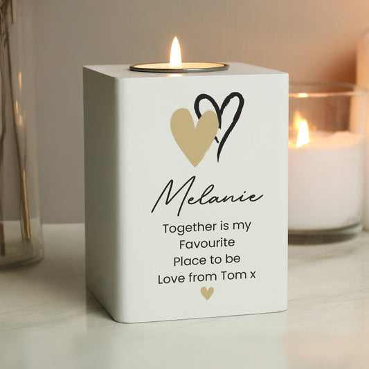 Personalised Hearts Wooden Tealight Holder