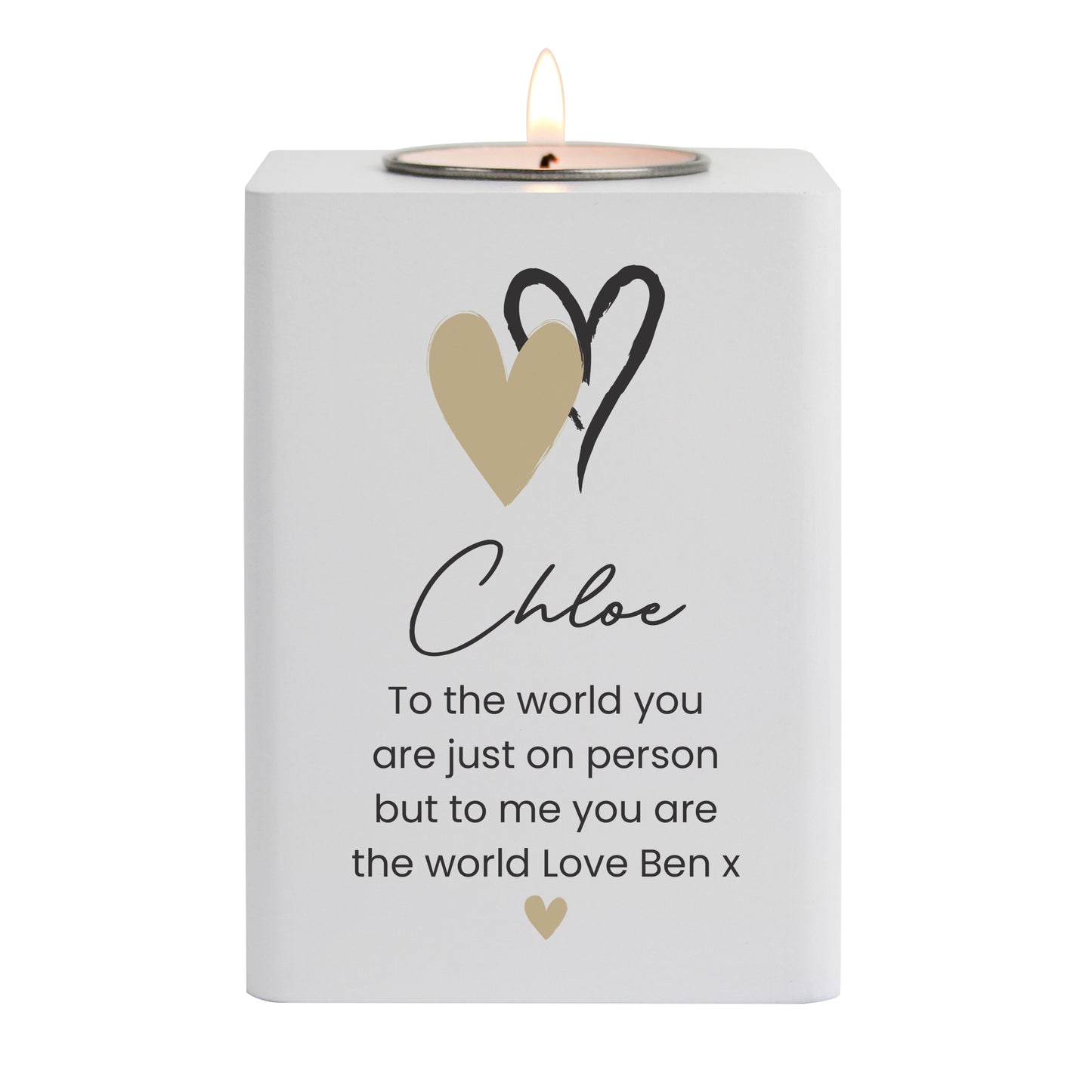 Personalised Hearts Wooden Tealight Holder