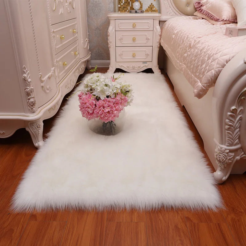 Rectangular Ultra-Soft White Fluffy Rugs 180 cm x 100 cm