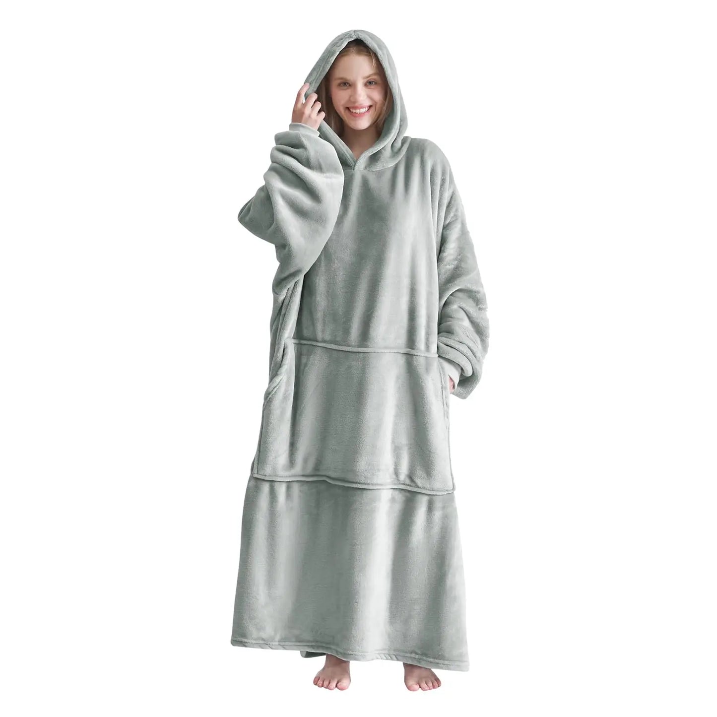 Good Nite Grey Flannel Hoodie Blanket - Full length with Pockets