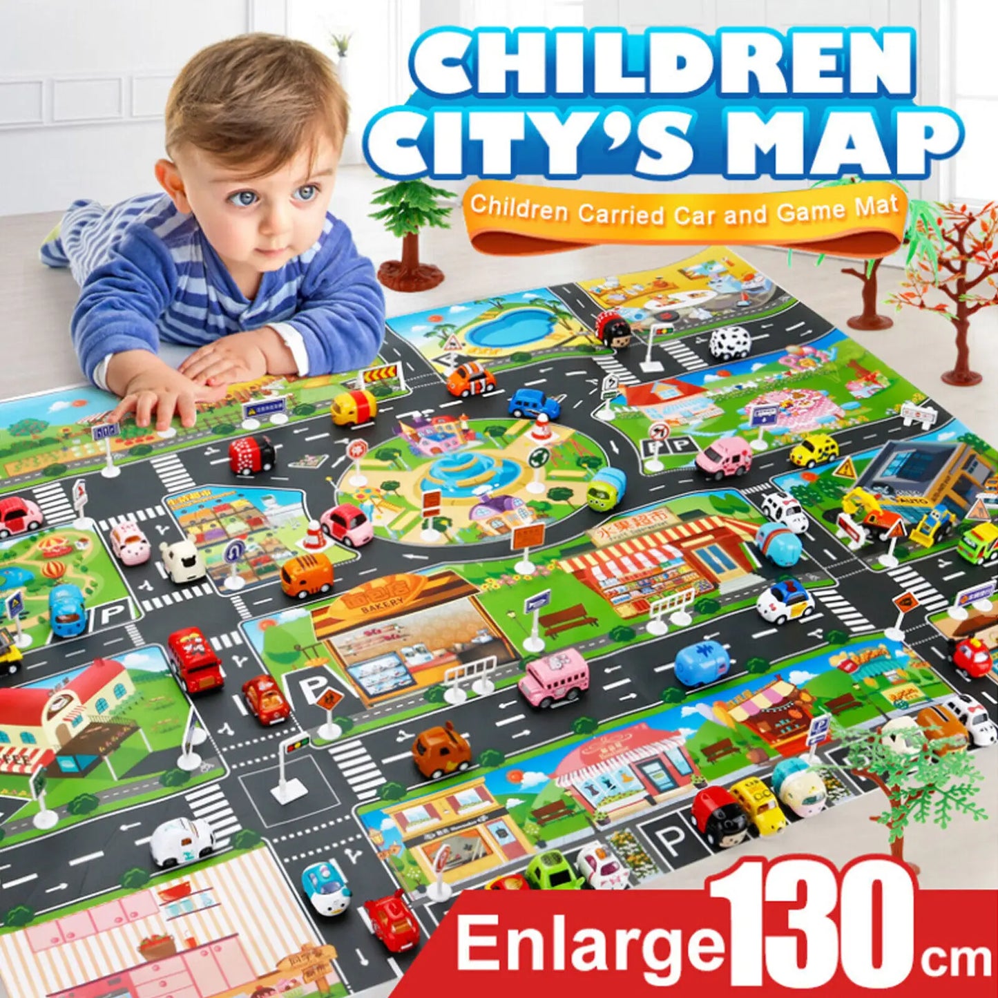 Kids Traffic Road Play Mat – Educational City Scene Carpet (130cm x 100cm)