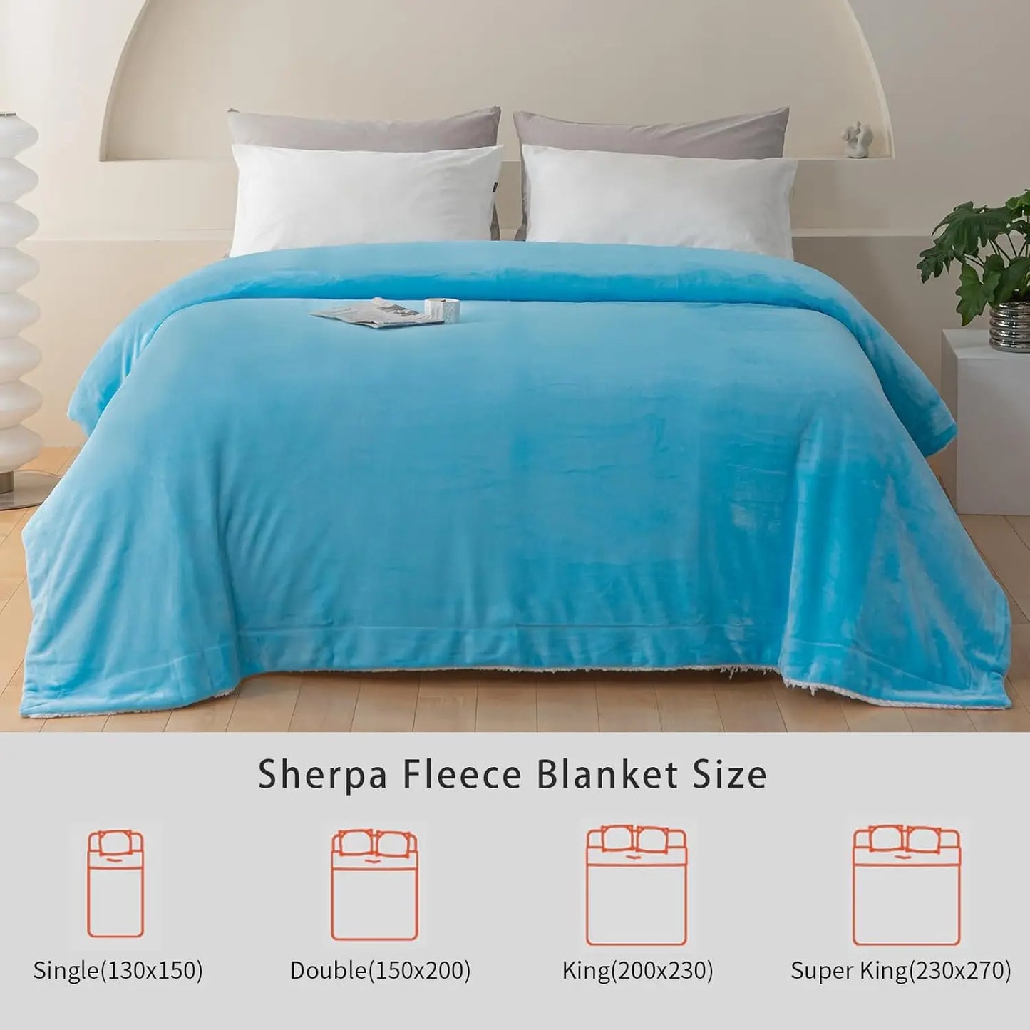 Good Nite Double-Layered Sherpa Fleece Flannel Blanket (150x200cm, Blue)