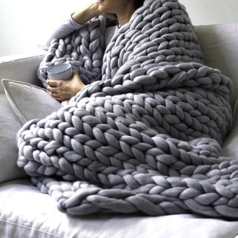 Grey Handwoven Chunky Knit Throw Blanket (60cmx60cm)