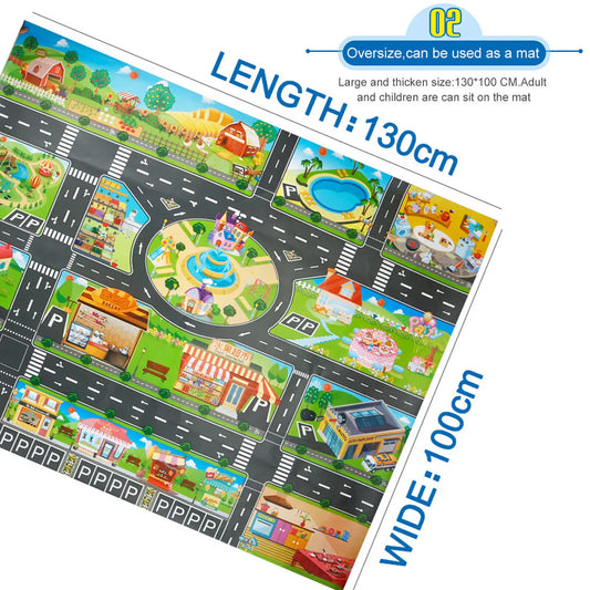 Kids Traffic Road Play Mat – Educational City Scene Carpet (130cm x 100cm)