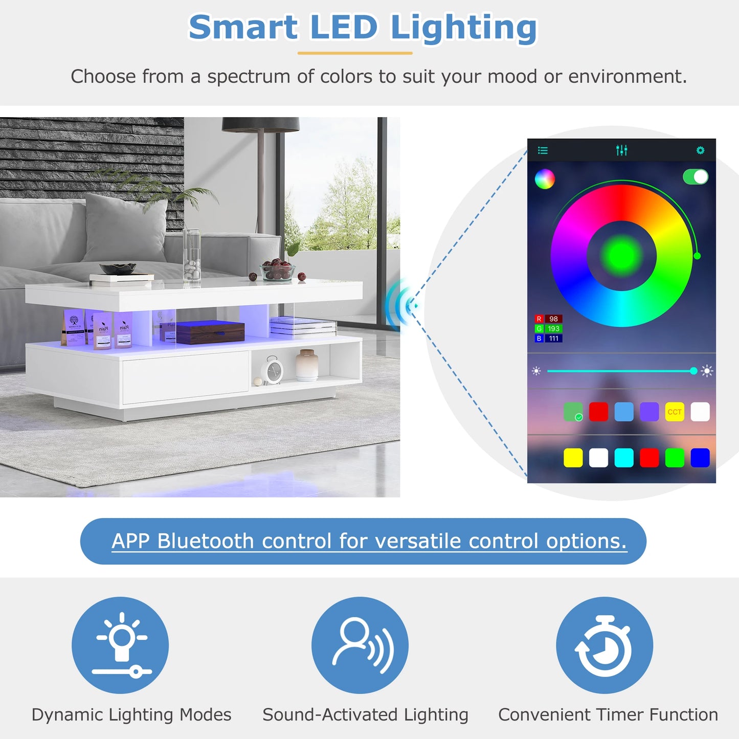 Modern LED Coffee Table with Storage – Stylish & Functional