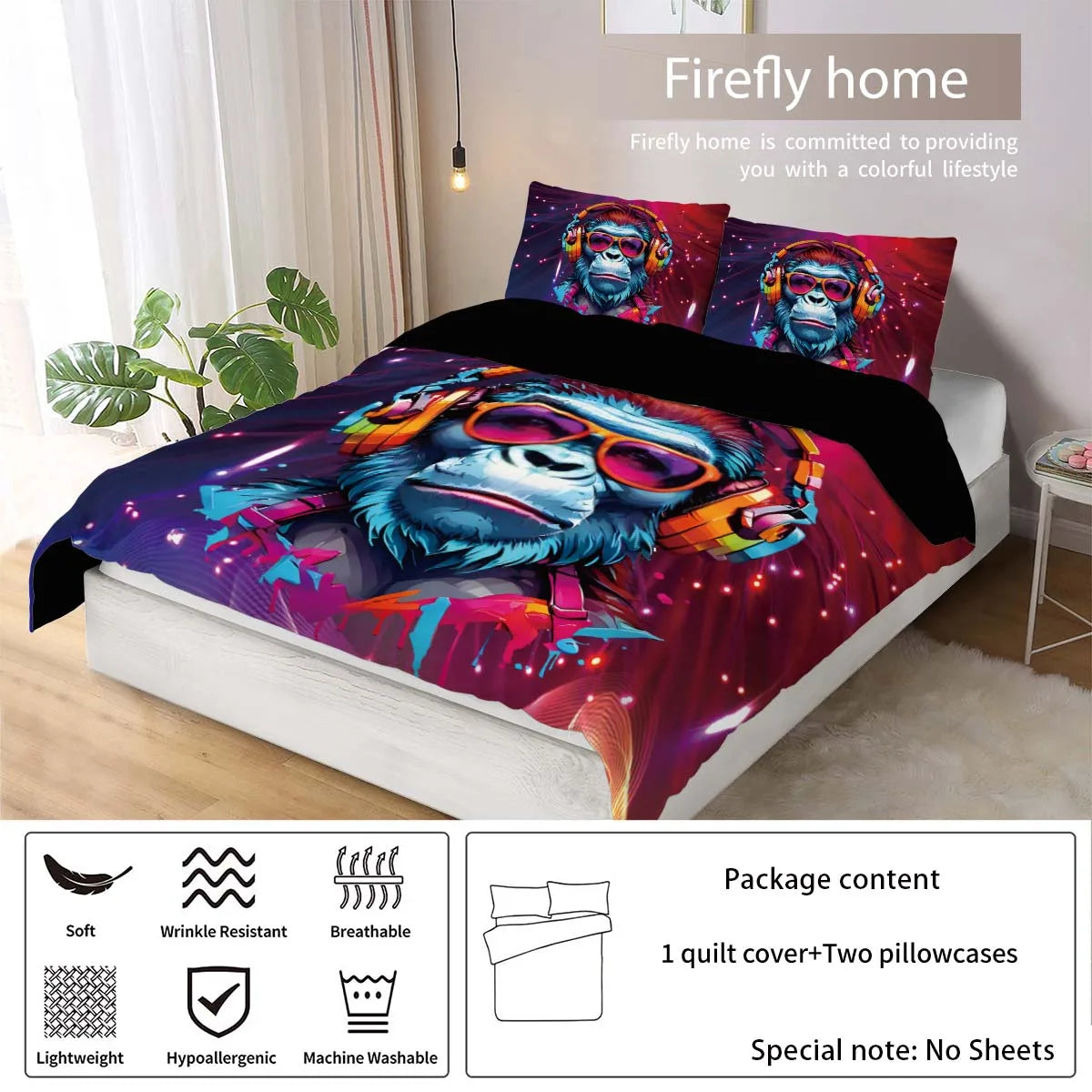 Neon Gorilla Bedding Set (Double) – Bold, Vibrant & Ultra-Soft