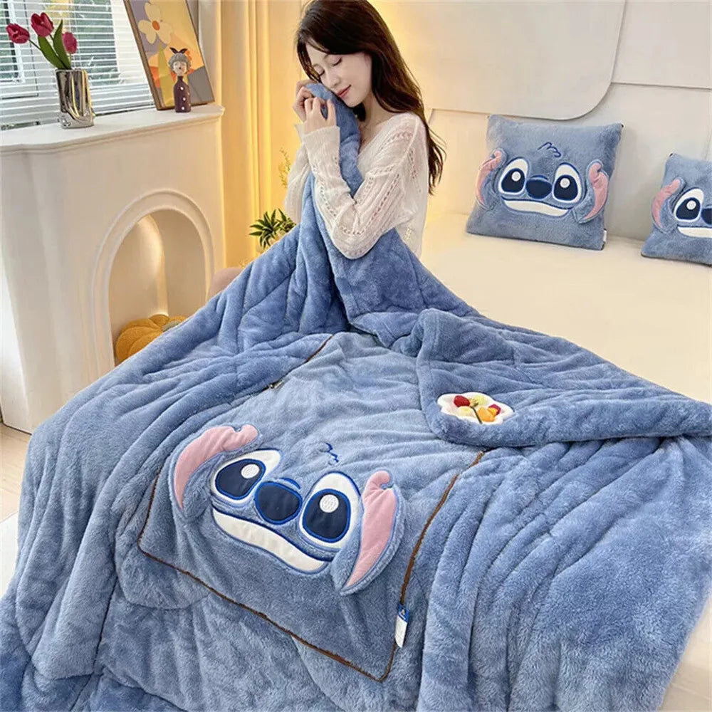 2 In 1 Blanket Pillow - Soft Throw Winter Blanket, Lilo And Stitch