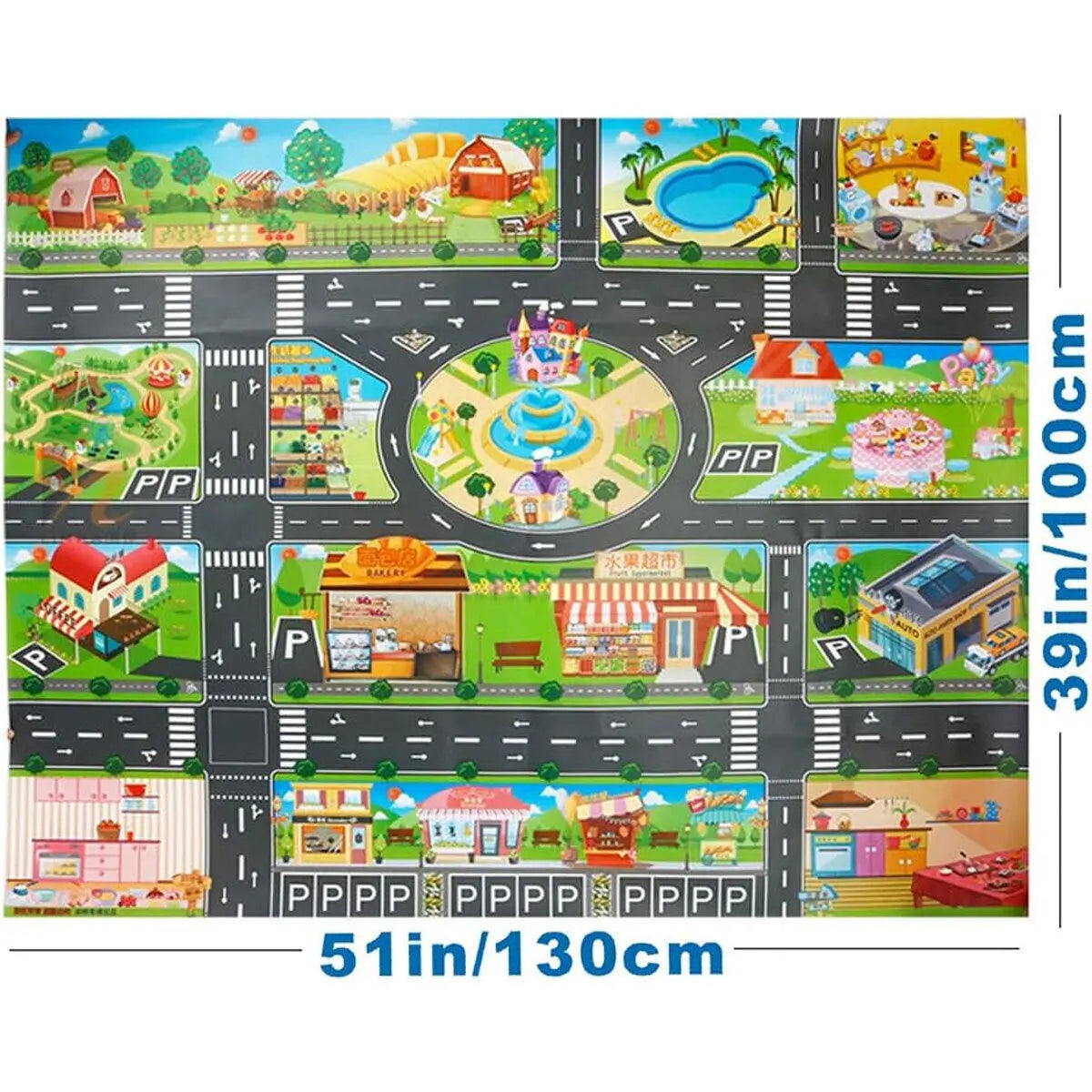 Kids Traffic Road Play Mat – Educational City Scene Carpet (130cm x 100cm)