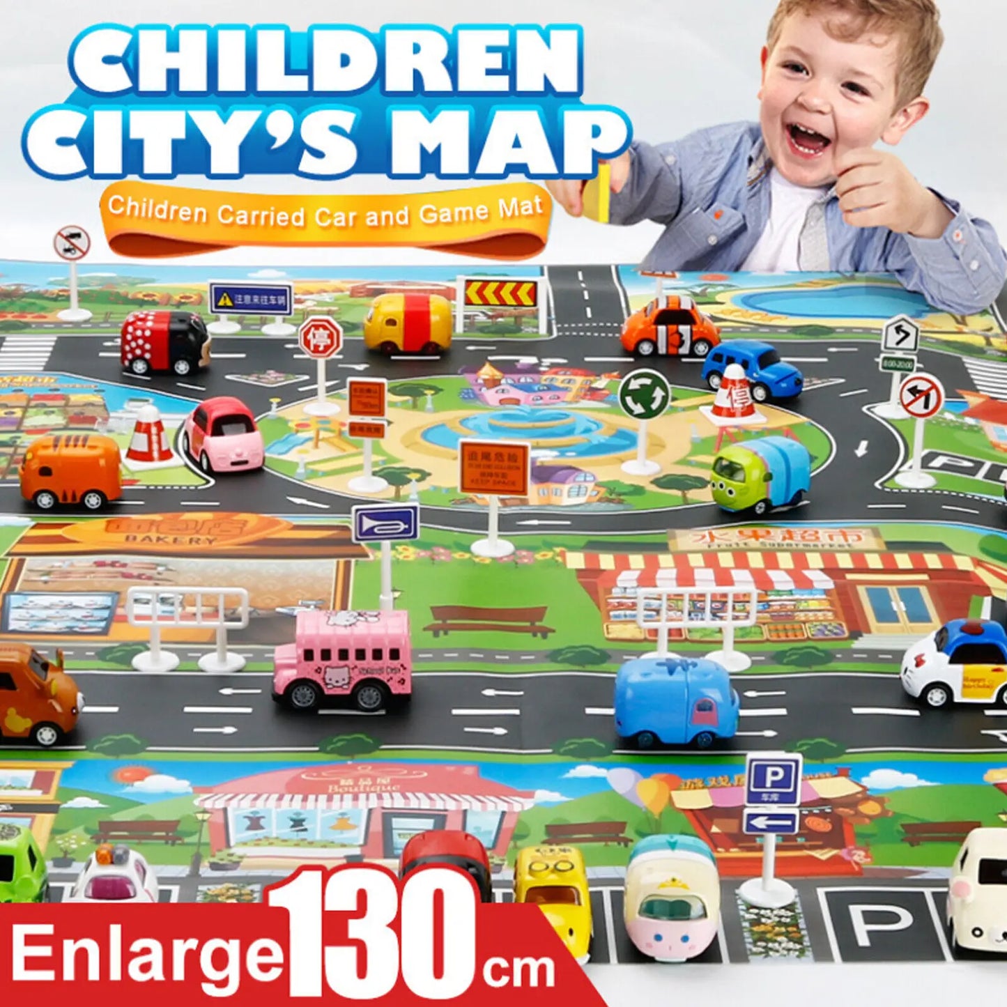 Kids Traffic Road Play Mat – Educational City Scene Carpet (130cm x 100cm)