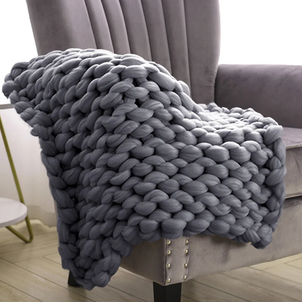 Grey Handwoven Chunky Knit Throw Blanket (60cmx60cm)