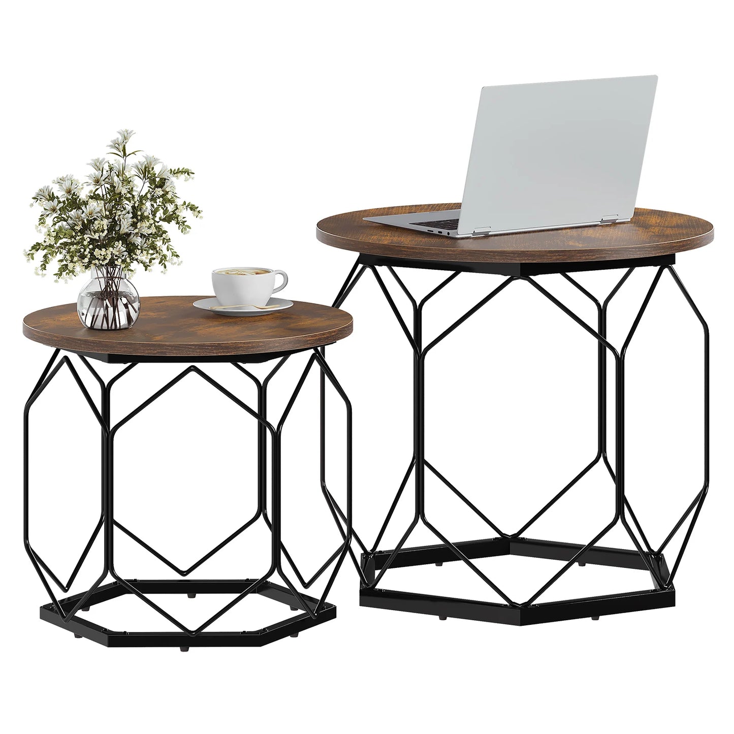 Rustic Industrial 2pc Coffee Table Set – Stylish & Space-Saving