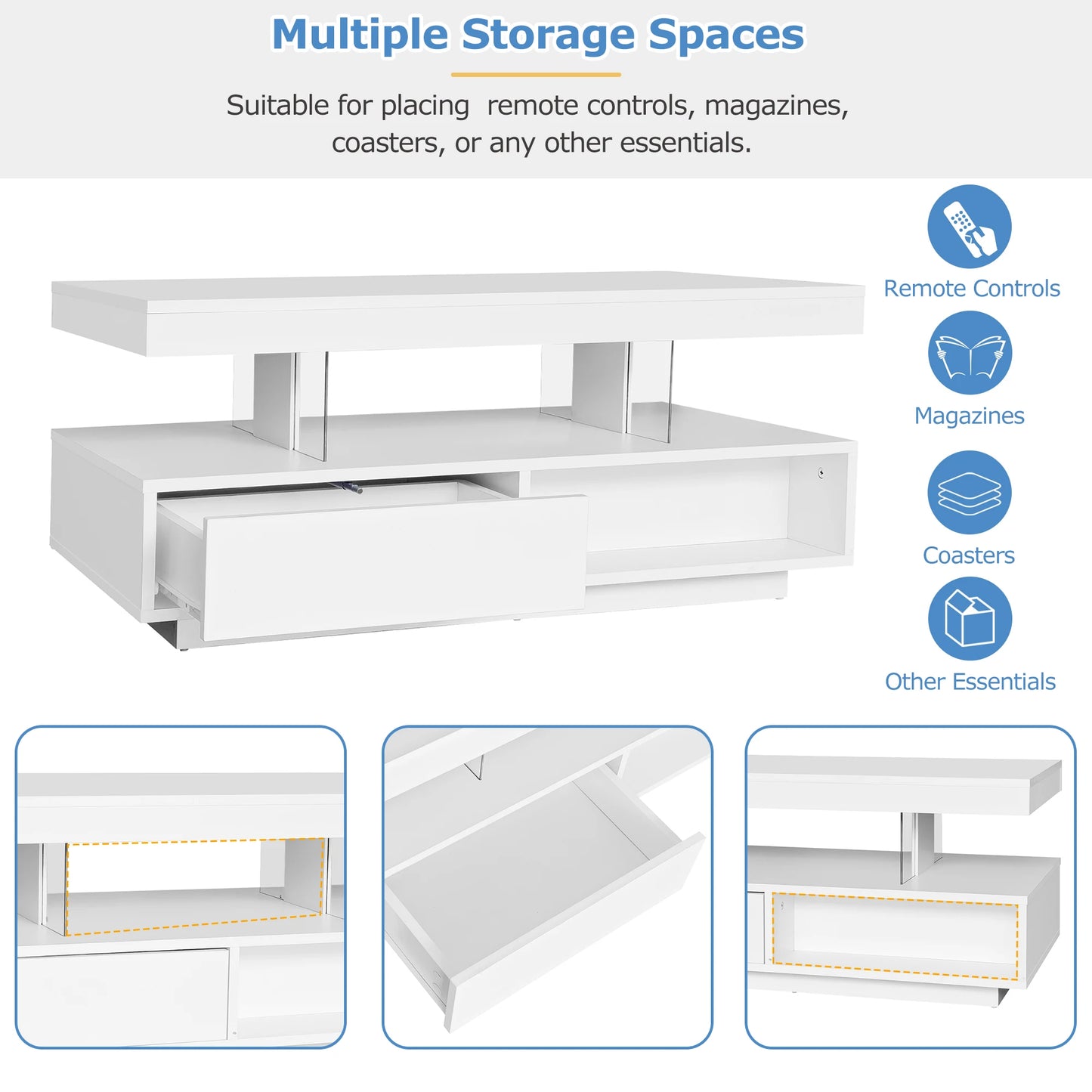 Modern LED Coffee Table with Storage – Stylish & Functional