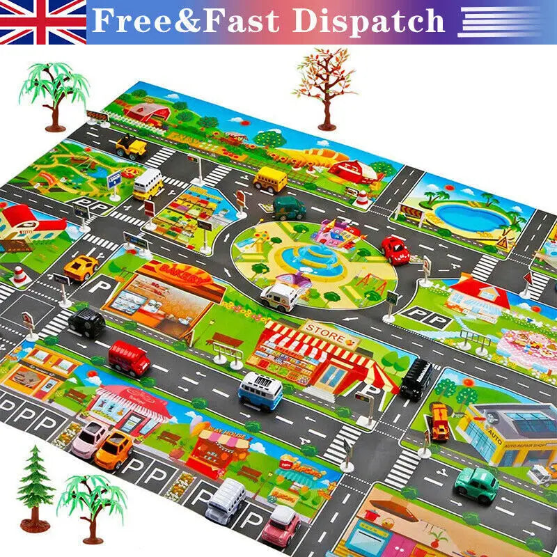 Kids Traffic Road Play Mat – Educational City Scene Carpet (130cm x 100cm)