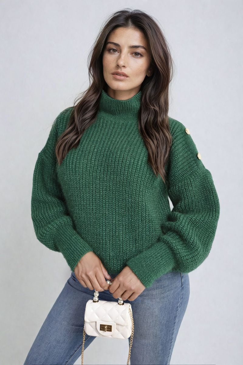 Buttons Long Sleeves Chunky Knit Top