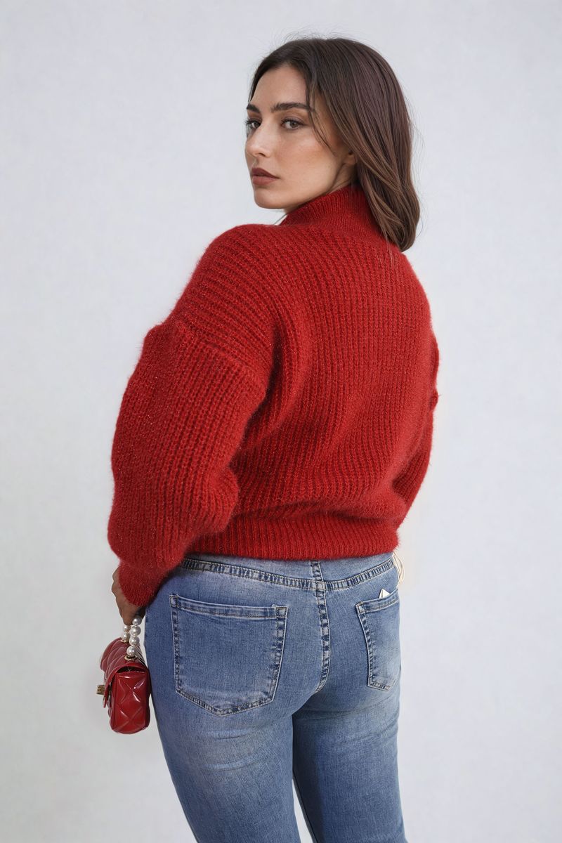 Buttons Long Sleeves Chunky Knit Top