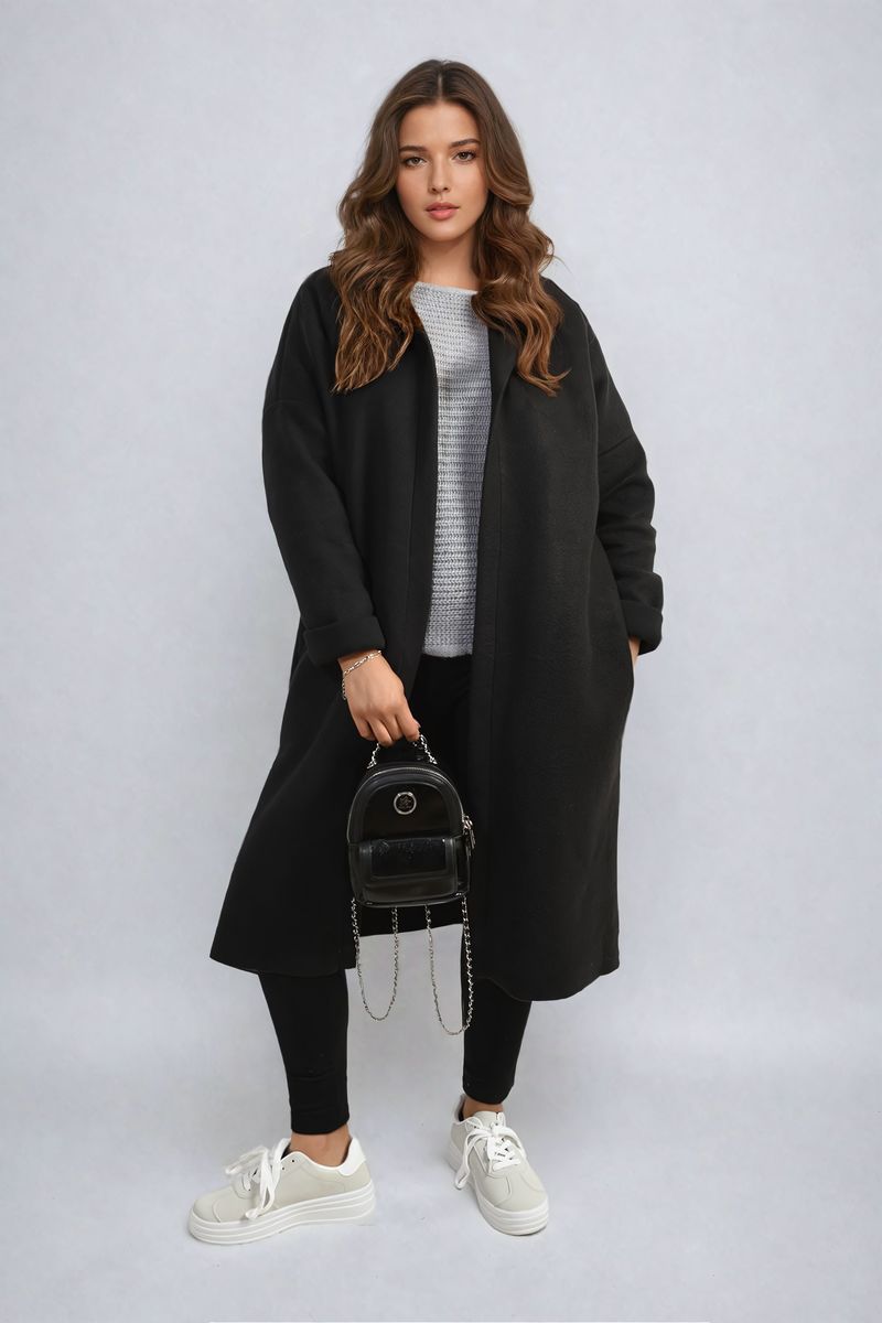 Open Front Folded Sleeve Long Coat Jacket