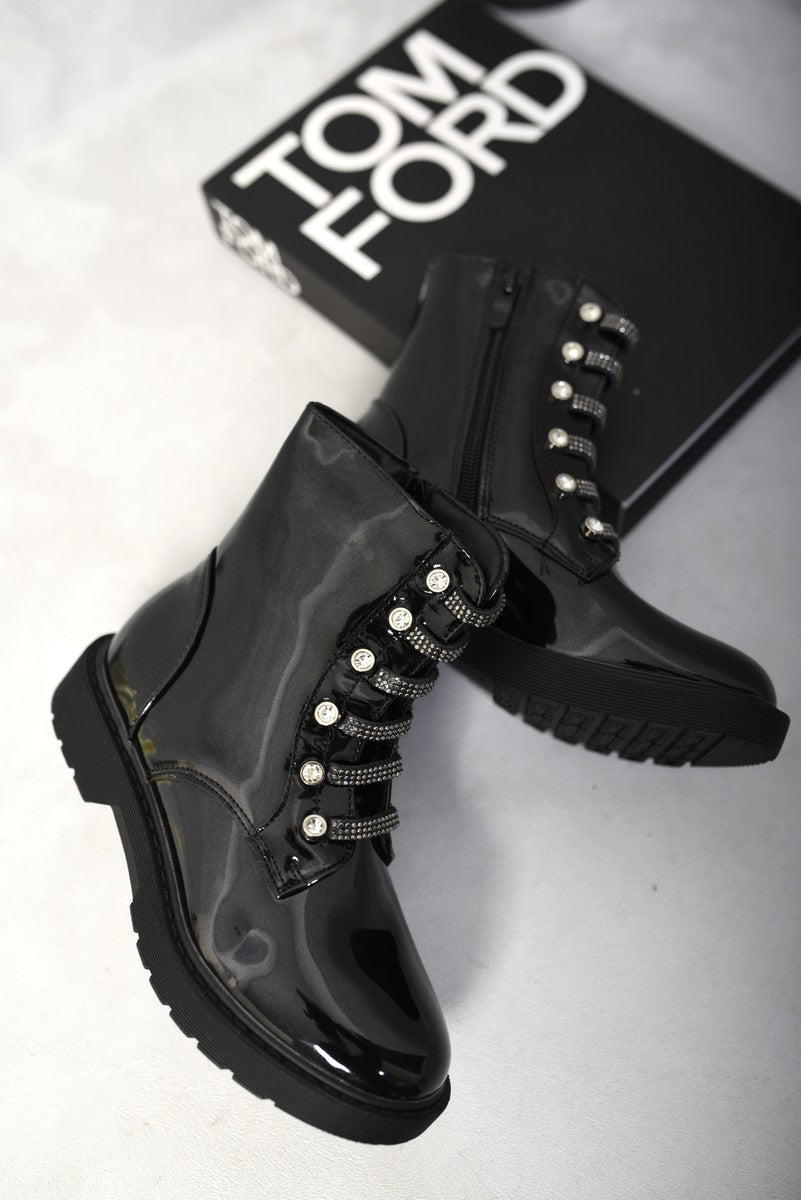 Lace Up Diamante Ankle Boots