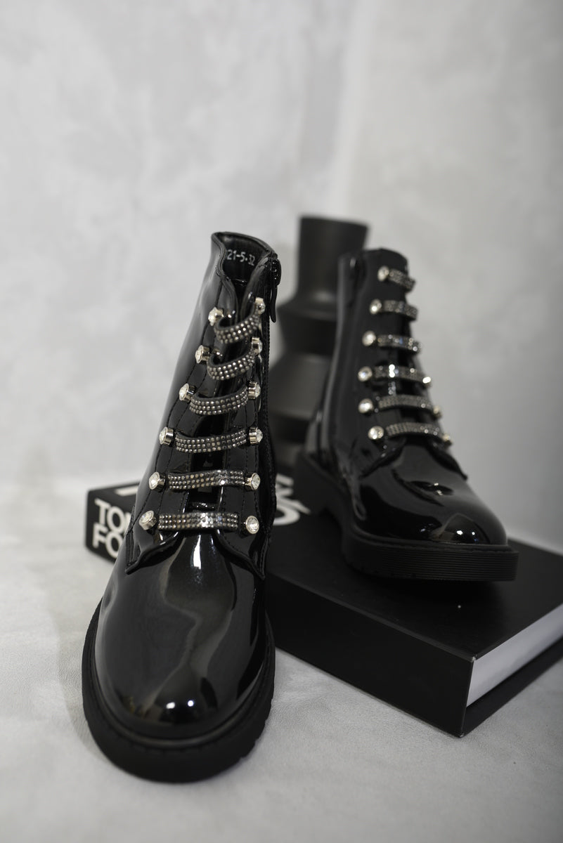 Lace Up Diamante Ankle Boots