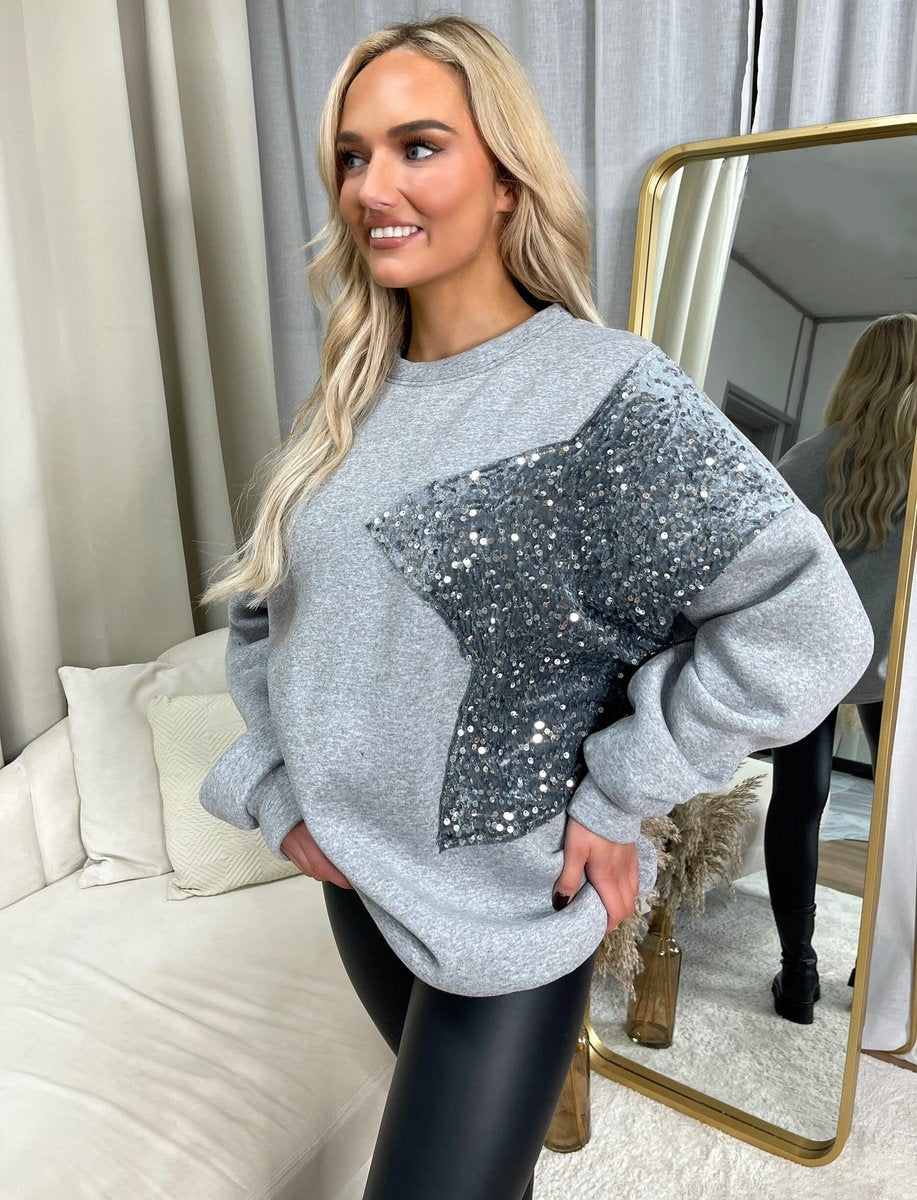 Sequin Detailed Oversized Knitted Jumper