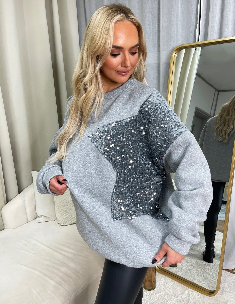 Sequin Detailed Oversized Knitted Jumper