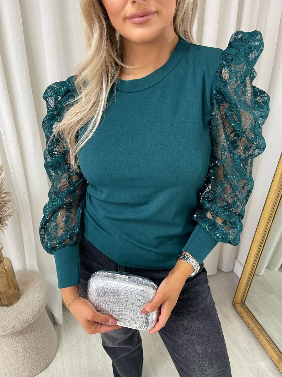 Puff Sleeve Lace Long Sleeve Top