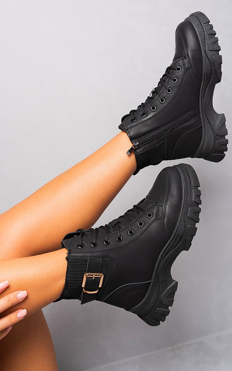 Chunky Lace Up Platform Ankle Boots