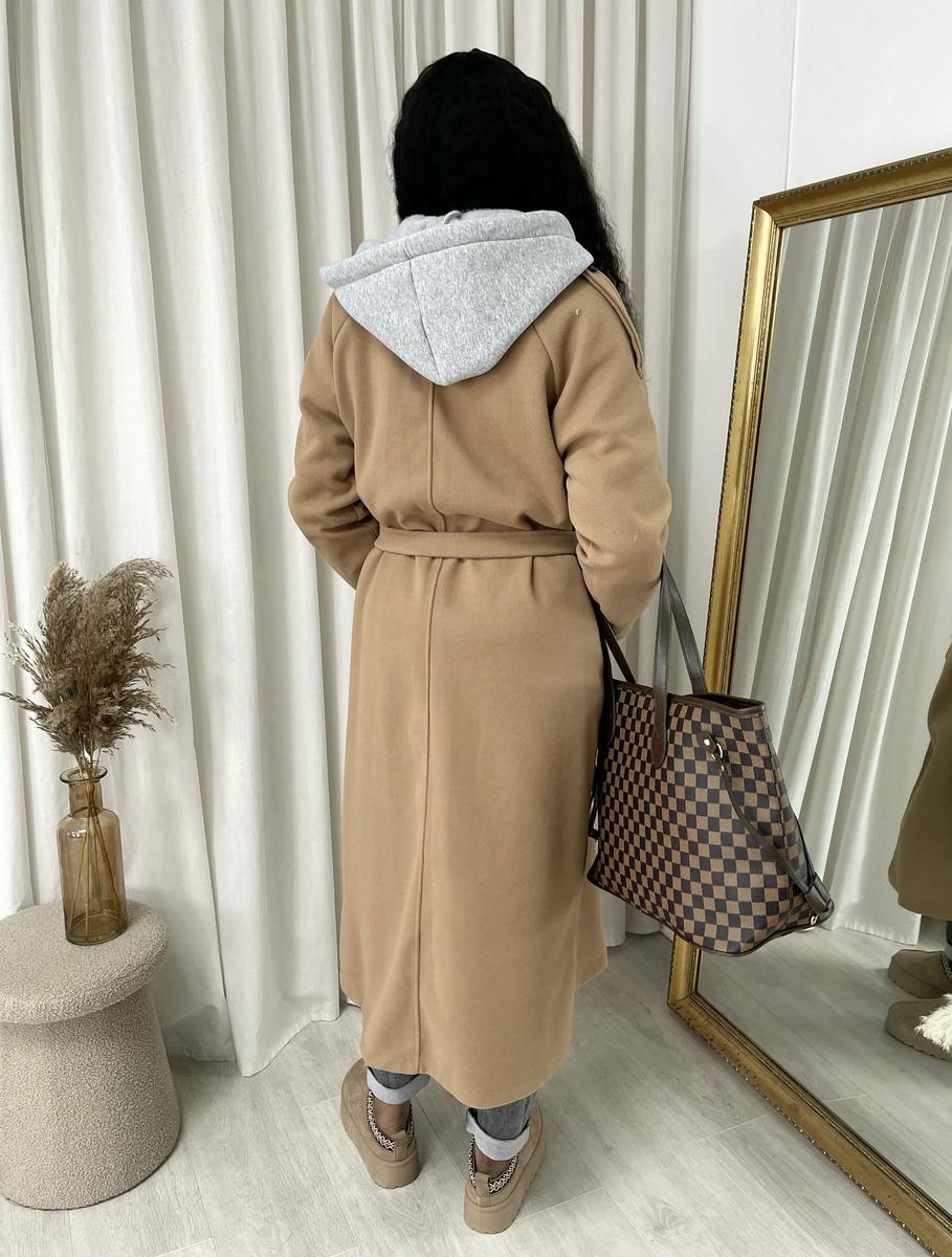 Belted Button Hooded Trench Coat