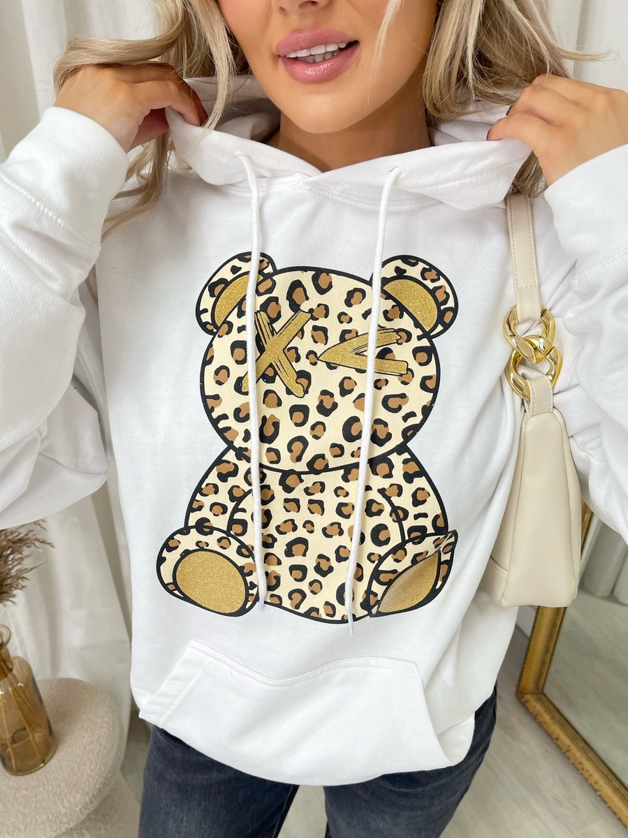 Long Sleeve Leopard Print Teddy Graphic Hoodie