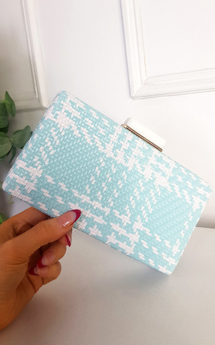 Woven Box Clutch with Long Strap Detail