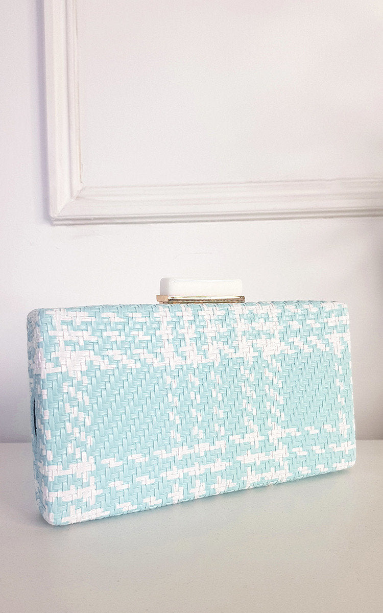 Woven Box Clutch with Long Strap Detail