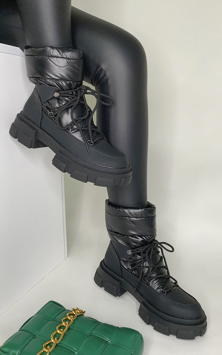 Padded Lace Up Chunky Sole Snow Boots