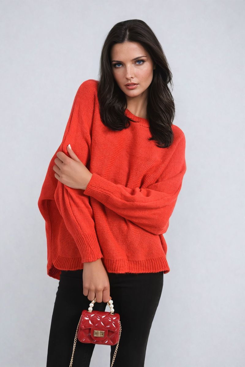 Crew Neck Back Patterned Knitted Jumper