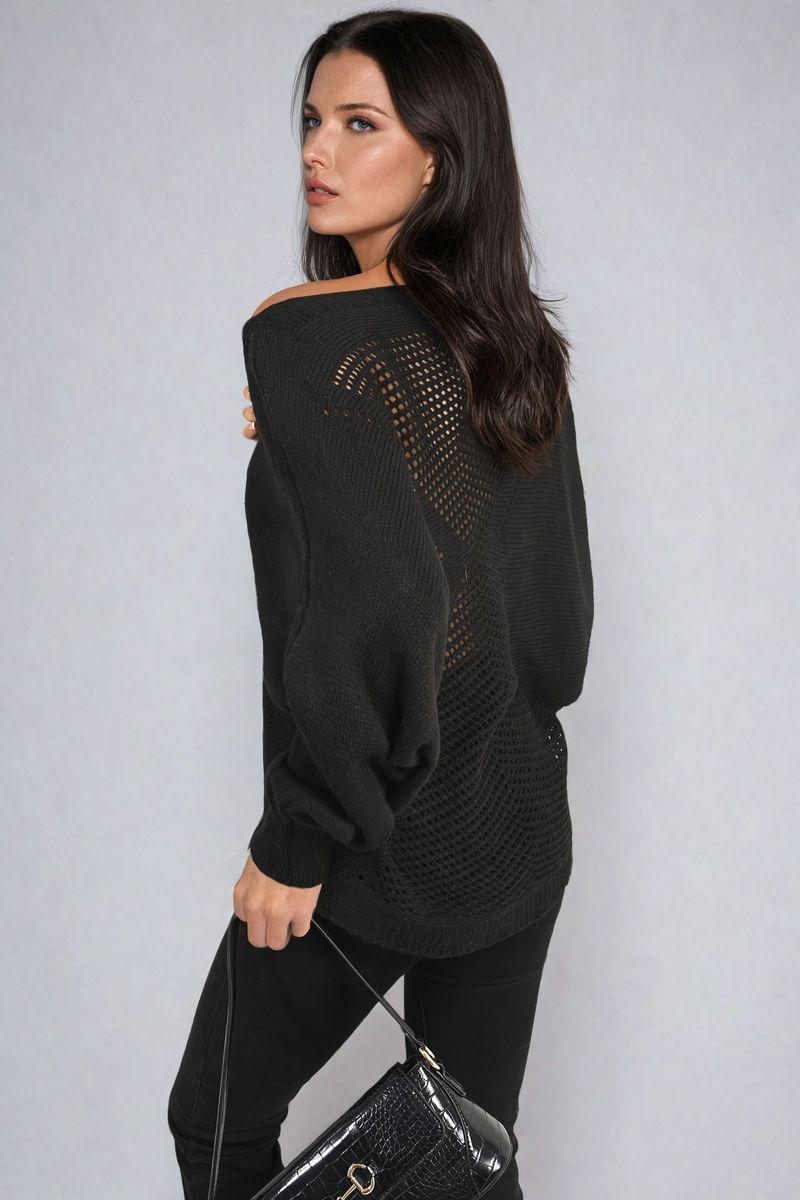 Crew Neck Back Patterned Knitted Jumper