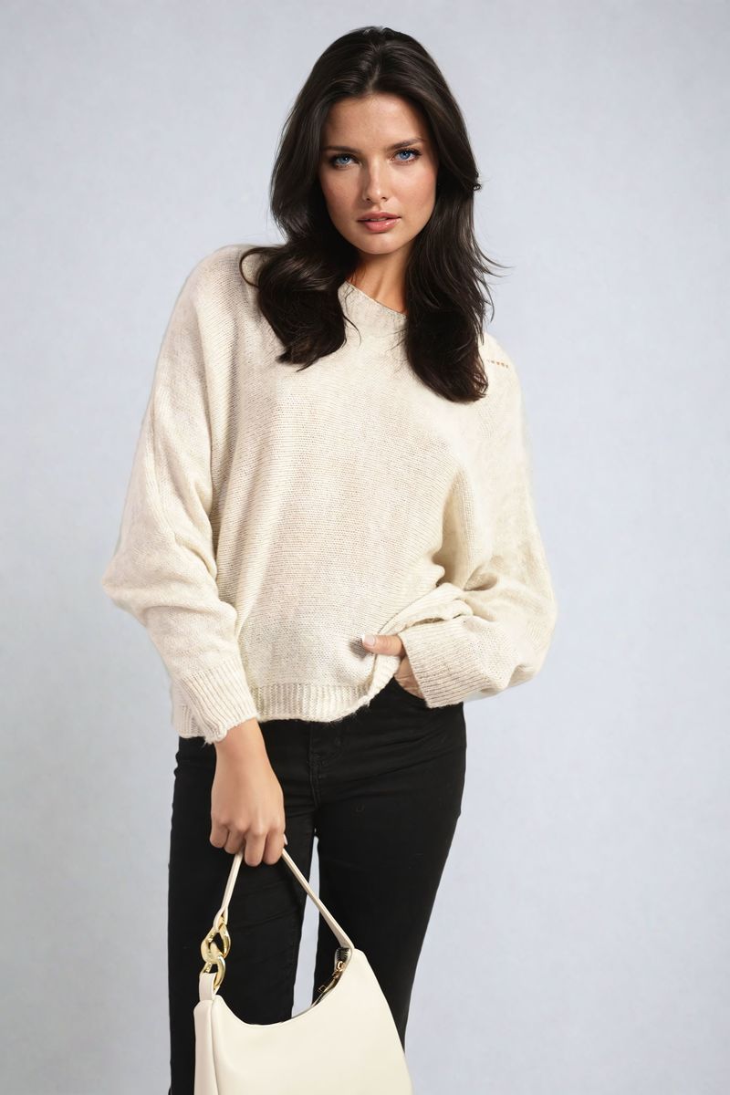 Crew Neck Back Patterned Knitted Jumper