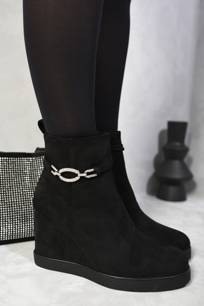 Decorative Strap Wedge Heel Platform Ankle Boots