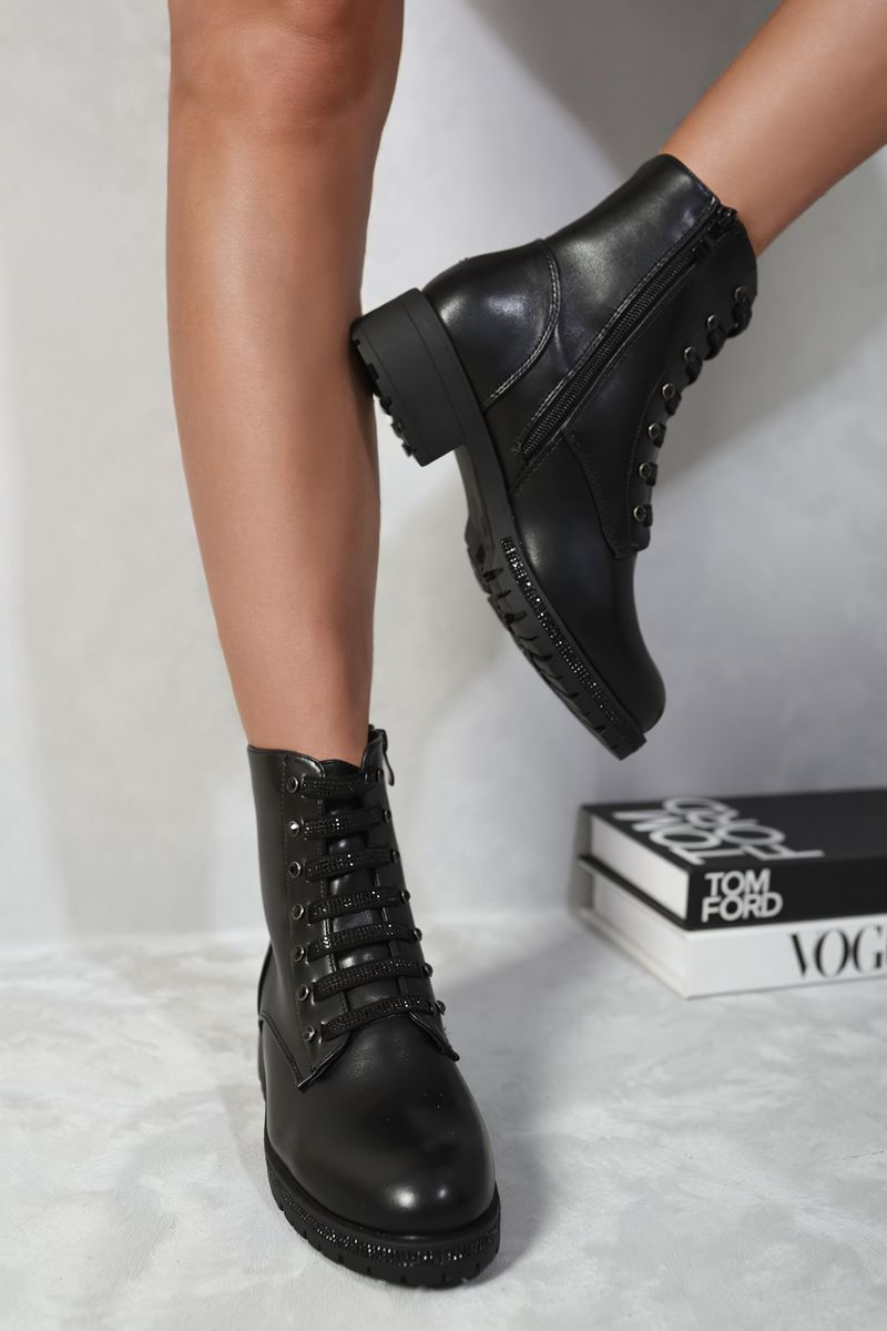 Lace Up Glitter Ankle Boots