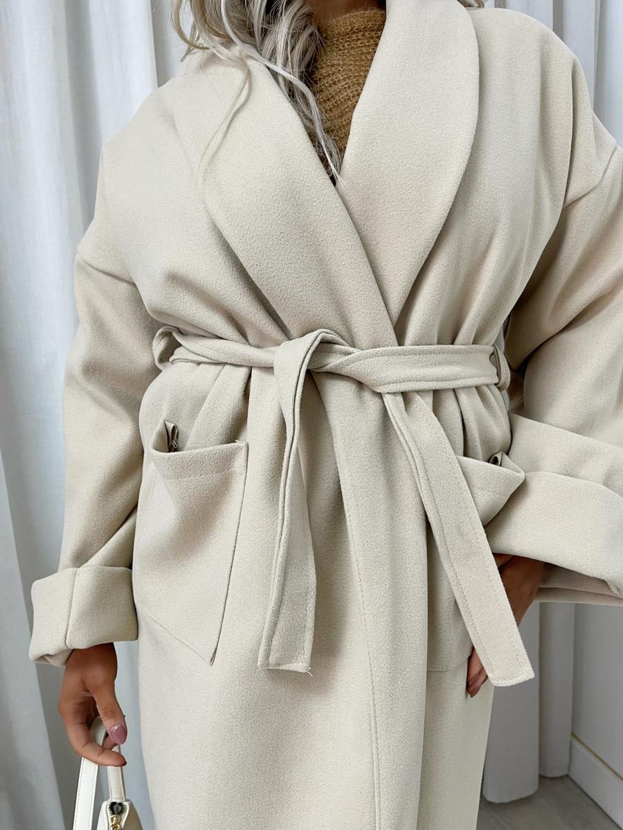 Waist Belt Longline Coat Jacket with Pocket